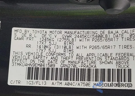 2014 Toyota Tacoma Prerunner V6 z USA, uszkodzony, nr VIN 3TMKU4HN9EM041509